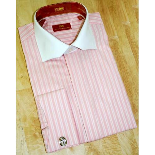Steven Land  Salmon/White Stripes 100% Cotton Dress Shirt